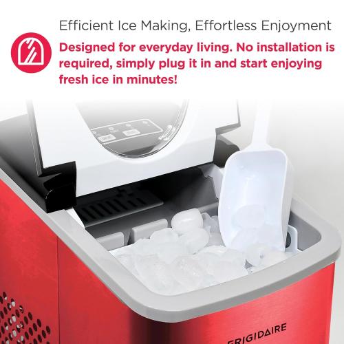 Frigidaire Counter top Portable, 26 lb per Day Nugget Ice Maker Machine (Red Stainless Steel)