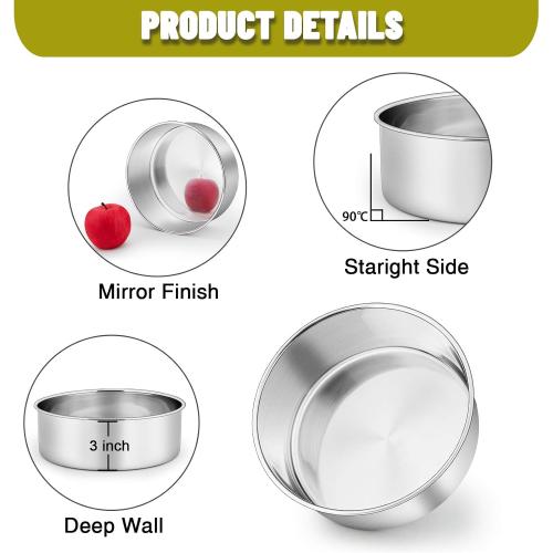 P&P CHEF 8 Inch Cake Pans Set, Round Baking Pan Stainless Steel Layer Birthday Wedding Cake Oven Pans, Non Toxic & Heavy Duty, Deep Side & Mirror Finish, Dishwasher Safe, (2Pcs)