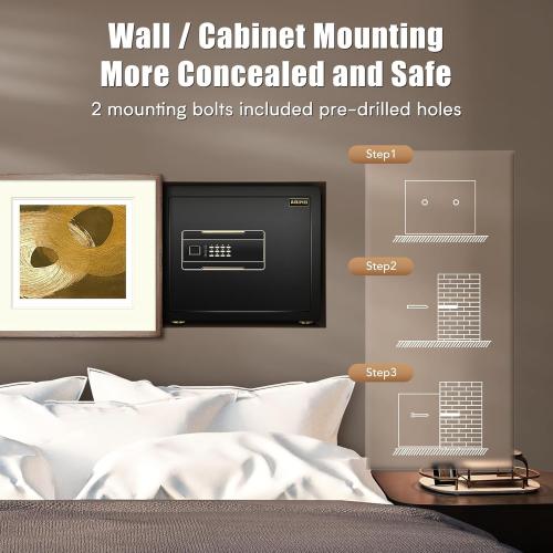 ADIMO Home Safe Box, 1.2 Cubic Feet Security Safe with Fireproof Waterproof Money Bag, Digital Keypad and Dual Key System, Personal Lock Money Box for Home Office Valuable Document Black