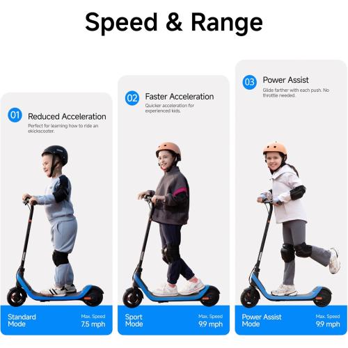 Segway Ninebot eKickScooter - Electric Scooter for Kids 6-14, w/t Adjustable Handlebar Height (Only C2 Pro) for Riders up to 132 lbs, Includes New Cruise Mode, UL-2272 Certified