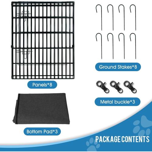 BLACK Dog Pen Pet Playpen Dog Fence Indoor Foldable Metal Wire Exercise Puppy Play Yard Pet Enclosure Indoor Outdoor 8 Panels 30 Inch with Bottom Pad/Top Cover