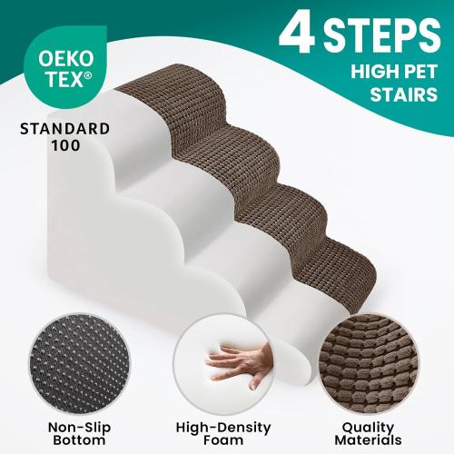 SAGE GREEN Dog Srairs for Small Dogs, 4-Step Dog Ramp for High Beds and Couch, Foam Dog Stairs with Durable Non-Slip Waterproof Fabric Cover, Pet Stairs for Pets Joint