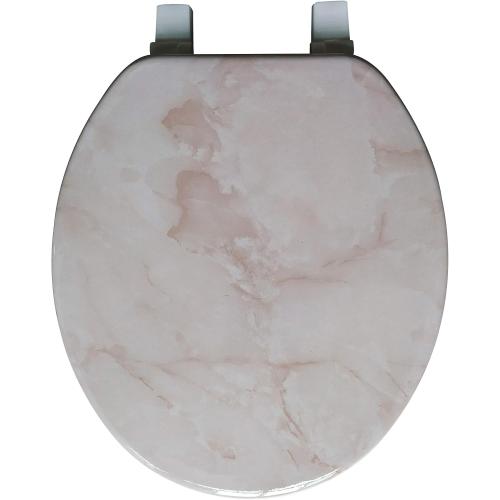 Dream Bath Heavy Duty Round Toilet Seat with non-slip seat and quick-attach easy install hardware, Marbleized Wood Beige( missing attachment mounting piece)