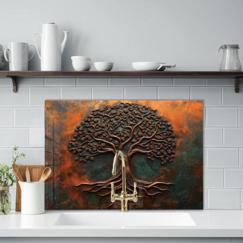 Size 30x24 Roggmard Tempered Glass Kitchen Backsplash, Tree of Life Stove Back Top Cover, Splashback Tile, Kitchen Sink Cover Splash Guard, Home Kitchen Decor (30x24''-(76x61cm))