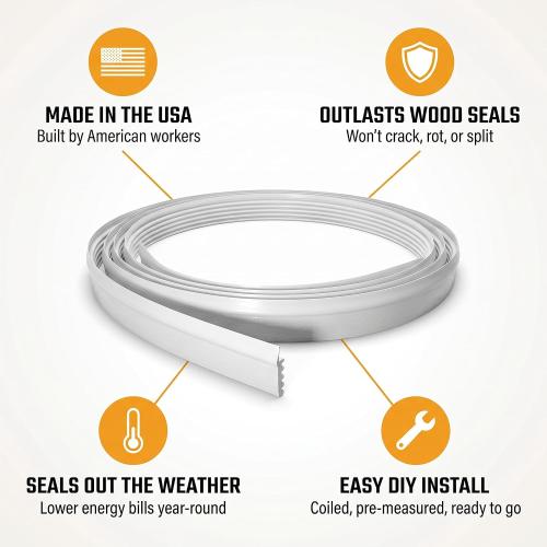 DuraSeal Garage Door Weather Stripping Kit, White 34 ft, Made in USA | Blocks Drafts, Rain, Snow, and Critters - Top & Side seal - Flexible, Ships Coiled - Durable PVC - Nails Included