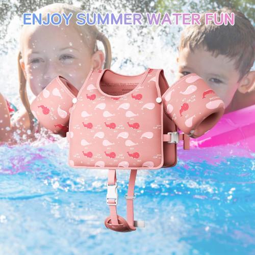 Pink Toddler Swim Vest, Toddler Floaties, Swim Vest for Toddlers Learning to Swim, Puddle Kids Jumper with Adjustable Strap, Swim Jacket Arm Floaties for Baby Boys & Girls