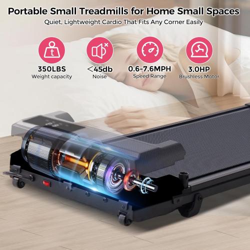 Walking Pad with Handle Bar, 2026 Upgrade Small Walking Pad Treadmill with Incline, 3.0HP Portable Under Desk Treadmill with Handles for Home Small, 0.6-7.6MPH, 350LBS