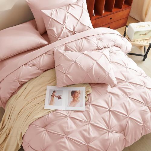 Pink 82x86 Full Comforter Set 7 Pieces Bed in A Bag Pink Luxury Soft Full Size Bed Set Pintuck Pinch Pleat Bedding Sets with Comforter, Flat Sheet, Fitted Sheet and Pillowcases & Shams