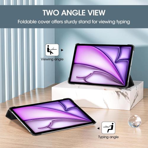 ProCase for iPad Air 13 Inch Case M3 2025/M2 2024, Slim Smart Cover iPad 13 Air M3 M2 Case with Translucent Hard Shell Back, Supports Touch ID, Auto Wake/Sleep -Black