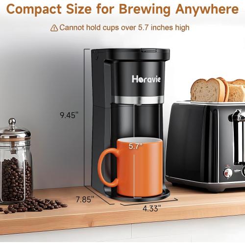 Small Single Serve Coffee Maker, Fast Brew One Cup Coffee Machine for K Cup and Grounds, 6 to 12 oz. Brew Sizes, Capsule Coffee Machine with Descaling Reminder and Viewing Tank, Black