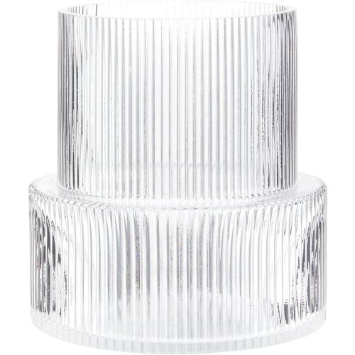 Ribbed Glass Vase, Flower Vase, Fluted Clear Vases for Flowers, Modern Vases for Living Room, Dining Table, Entryway, Shelf, Wedding, Office, Coffee Table, Birthday, 7.5 Inches