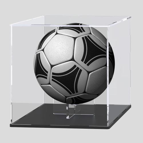 Football Display Case with Riser Stand, Acrylic Box for Full Size Football, Handball, Dodgeball, Volleyball Storage, Displaying and Showcase