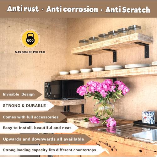 Countertop Support Bracket 14 Inch 4 Pack Countertop Bracket for Granite 3/8 Thick 14x6x2.5 Heavy Duty L Brackets Shelf Brackets Metal Corbels for Quartz/Granite/Wood/Concret/ Laminate Countertops