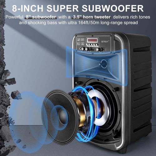 Portable Bluetooth PA System with Wireless UHF Microphone, 8 inch Rechargeable Karaoke Machine,8 inch Subwoofer,FM/LED/TWS/LINE in (GTSK8-2)