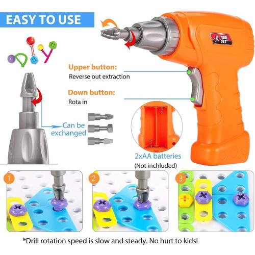 Educational Toys Building Blocks, 244 Pieces Electric Screwdriver DIY Building Toys for Boys and Girls, Educational Construction Building kit for Kids Ages 4 5 6 7 8 9 10 Year Old