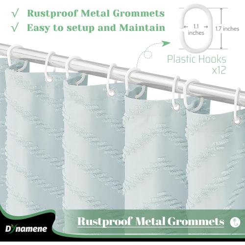 Dynamene Extra Long Shower Curtains, 96 Inch Long Boho Tufted Chevron Striped Fabric Shower Curtains for Bathroom, Tall Minimalist Waterproof Cloth Shower Curtain Set with Hook, Fog Blue, 72x96