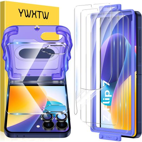 YWXTW EZ Alignment for Samsung Galaxy Z Flip 7 Screen Protector, [Strengthen Crease Test] 4Pcs Inner Soft EPU Film 2Pcs Front Display Tempered Glass 1 Set Camera lens Protector, Anti Scratch