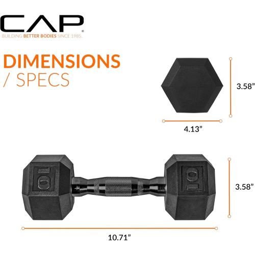 CAP Barbell Coated Hex Dumbbell Weight - Single | 10-120 lbs | Multiple Options