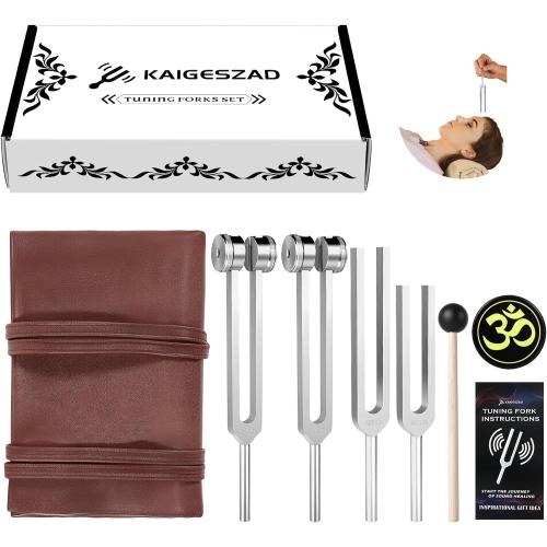 Tuning Forks for Healing(128Hz, 136.1Hz, 256Hz, 384Hz),Weighted & Unweighted Tuning Forks Set with Vegan Leather Pouch &Activator, For Chakra/Sound Therapy/Yoga/Meditation