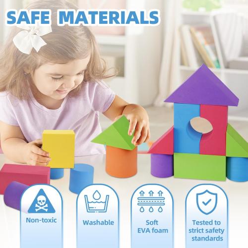 Large Building Foam Blocks for Toddlers, 30 Pieces EVA Stacking Foam Building Blocks Toy Set, Non-Toxic, Washable, Early Learning Construction Toys & Gifts for Kids Boys & Girls