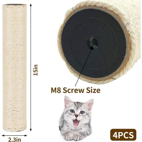 Fhiny 4PCS Cat Scratching Post Replacement 15 Natural Sisal Spare Extension Scratch Post for Cats Tree DIY Craft Refill Pole Parts Hemp Rope Scratcher Climbing Perch for Indoor Kitten White