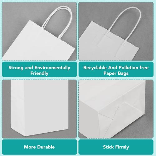 XPCARE White Paper Bags with Handles, 200Pcs 5.25x3.25x8.25'' Kraft Bags