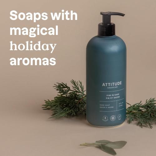 ATTITUDE Liquid Hand Soap, EWG Verified, Plant and Mineral-Based, Vegan Personal Care Products, Pine & Sage, 16 Fl Oz