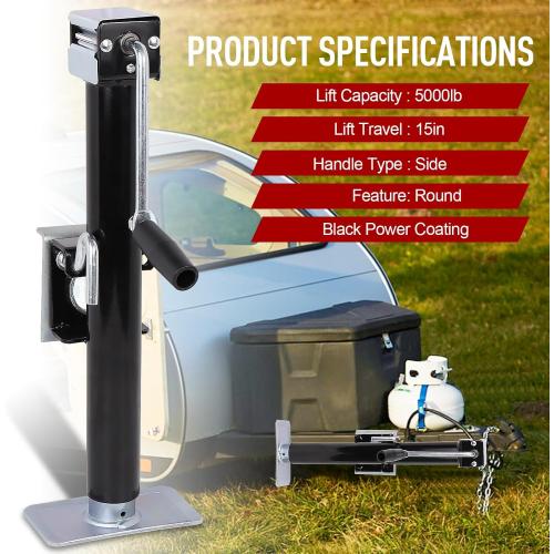 NBJINGYI 5,000 lbs Heavy Duty Trailer Jack, Weld-On Pipe Mount Swivel Jack with 15 Lift Range, Ergonomic Side Wind Handle and Foot Plate, Corrosion-Resistant Black E-Coat Finish