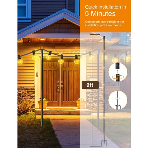 4 Pack String Light Poles for Outside, Thickened Metal Lights Hanger Pole Outdoor with Fork, Lighting Hanging Post Accessories for Patio Decor Garden Backyard Yard Front Porch Outside Decorations