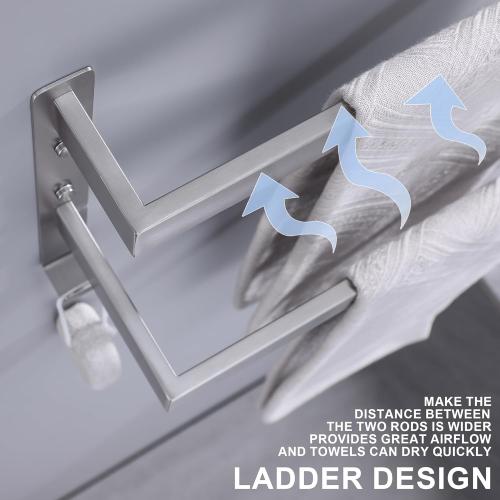 Double Towel Bar Towel Racks for Bathroom, Bath Towel Holders Wall Mount, Stainless Steel Towels Shelves Towel Rail, 2-Tiers (Brushed Nickel, 20 Inches)