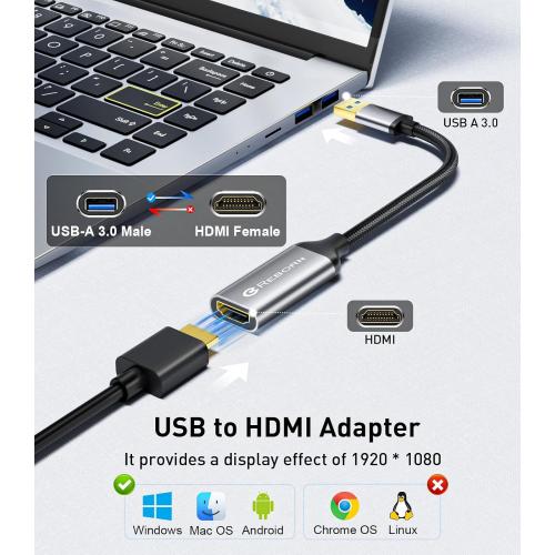 Reborn USB to HDMI Adapter, 1080P@60Hz for Macos Windows 7/8/10/11