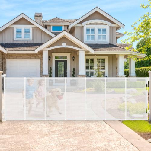 200 Extra Wide Baby Gate Retractable Dog Gate, 16ft Retractable Baby Gates Extra Wide Dog Gate Retractable Fence, 48 Tall Pet Gate Retractable Gate Outdoor for Driveway, Garage Gates for Dogs, White