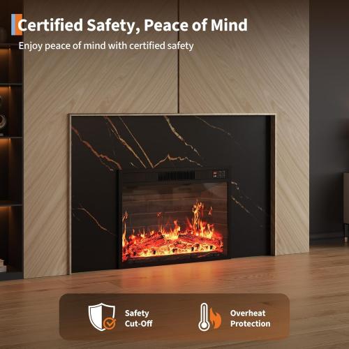 23 Ultra-Thin Electric Fireplace Insert Rear Projection Flame Fireplace Heater 1500W 3 Color Flames & Brightness Levels with Remote Control & Timer 60-84℉, Heats 400 Sq Ft