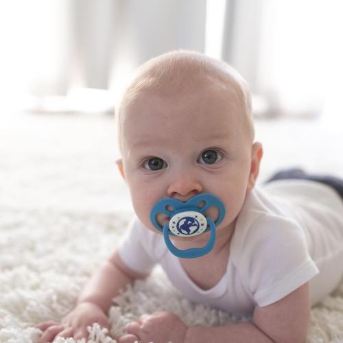 Dr. Brown's Advantage Glow-in-the-Dark Baby Pacifier, Fully Symmetrical Soother with Soft Silicone Bulb, Skateboard Snail-Blue Nature, 6-18m, BPA Free, 4 Pack