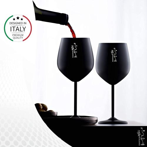 2 Gusto Nostro Stainless Steel Wine Glass - 18 oz - Unbreakable Black Wine Glasses for Travel, Camping and Pool - Fancy, Unique and Cool Portable Metal Wine Glass for Outdoor Events, Picnics