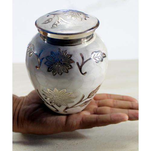 Color White eSplanade Cremation Urn Memorial Container Jar Pot | Metal Burial Urns | Keepsake for Ashes | Brass - White