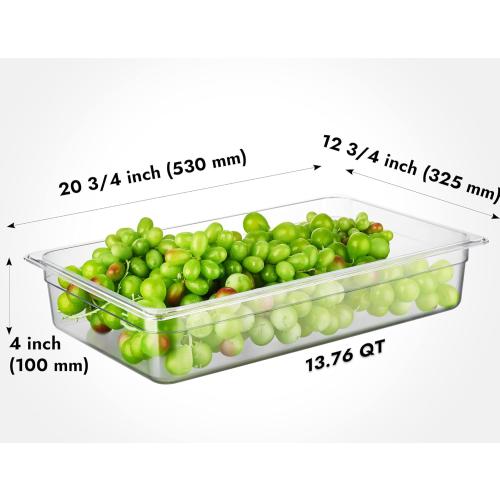 CURTA 6-Pack Full Size 4 Deep NSF Polycarbonate Food Pans | Dishwasher & Freezer Safe Clear Container for Prep Tables, Buffet, Salad Bar, Commercial & Home Kitchen