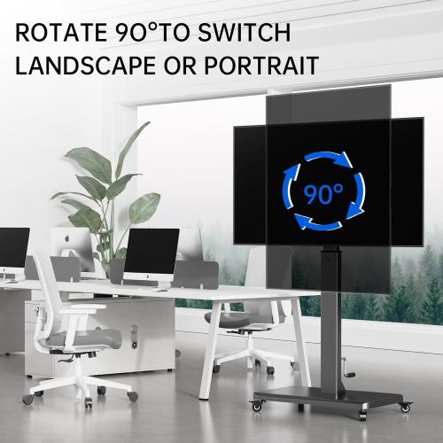 Mobile TV Cart with Handle Stepless Lift,Rolling TV Stand for 42-75inch TVs with 90 Rotating,Portrait to Landscape,Height Adjustable TV Stand with Wheels Holds up to 110lbs,Max VESA 600x500mm (Black)