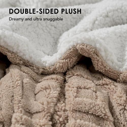 EVERGRACE Jacquard Boho Sherpa Fleece Throw Blanket for Couch, Super Soft Cozy Fuzzy Plush Blankets for Winter, Reversible Thick Warm Blanket for Bed, Sofa, Living Room, Khaki Tan, 60 x 80