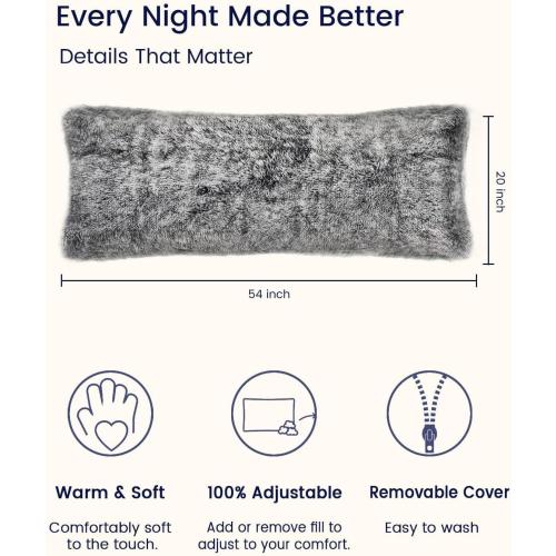 ZonLi Fluffy Body Pillow, Full Body Pillows for Adults, Long Pillow for Sleeping with Removable Cover and Adjustable Filling for Side Sleeper & Pregnancy，Large and Firm Pillow, Machine Washable(Grey)