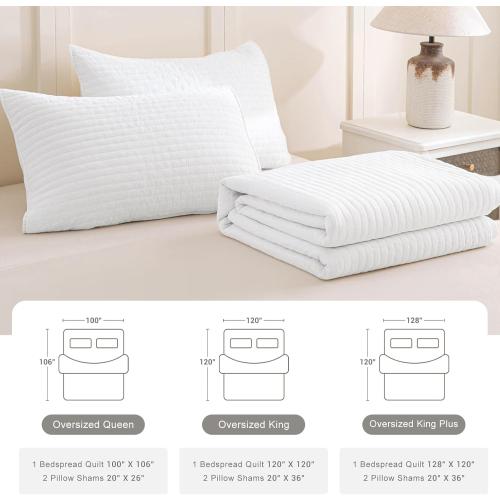 Set of 3 Size 128x 120 Color White Lady Ann Oversized King Quilt 128x120, White Oversized King Bedspreads Set for Bed, Lightweight & Soft Farmhouse Coverlet All Season Extra Large 3 Pcs Quilted Bedding Sets