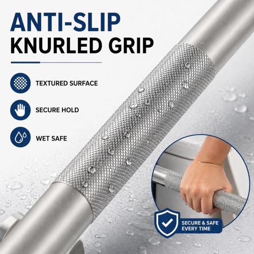 Toilet Grab Bar with Leg, Floor Mounted Knurled Safety Rail, Heavy Duty Brushed Nickel Stainless Steel Support Handle, Bathroom Stand Assist, Non-Slip Mobility Aid for Elderly, Disabled, 31 Inch