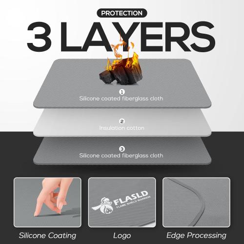 FLASLD Multi-Purpose Fireproof 24 X 42 inches Floor Mat for Indoor or Outdoor Use, Grill Pad for Fireplace, Kitchen Stove, CookTop and Hearth, Premium Deck and Patio Grill Mat, Silver Gray