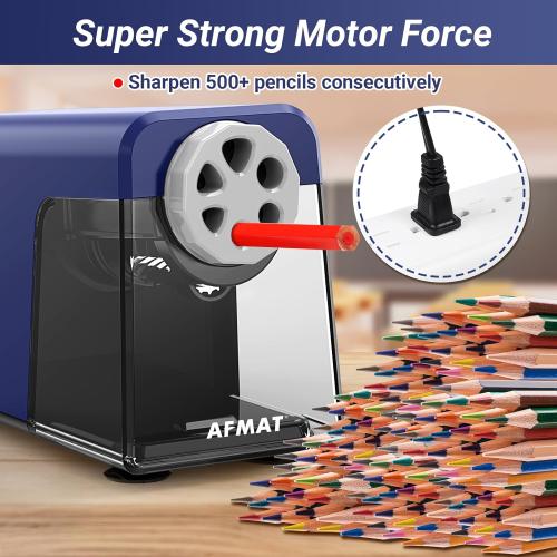 AFMAT PSX1 Electric Pencil Sharpener Heavy Duty, 6 Holes, Auto Stop Pencil Sharpener for Artists, Classroom Electric Sharpener for 6-11mm Colored Pencils, 7000 Sharpenings, Fast Sharpen, Save Pencils