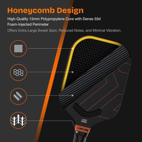 Pickleball Paddles, Carbon Fiber Pickleball Paddle with a 13mm Polypropylene Honeycomb Core, Increased Power for Ultimate Spin & Consistency