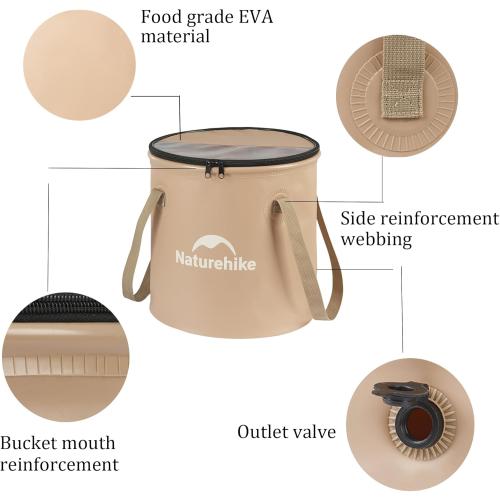 Naturehike 10L Collapsible Bucket, Folding Portable Wash Basin with Handle & Lid for Outdoor Camping Travelling Fishing Hiking Gardening Car Washing