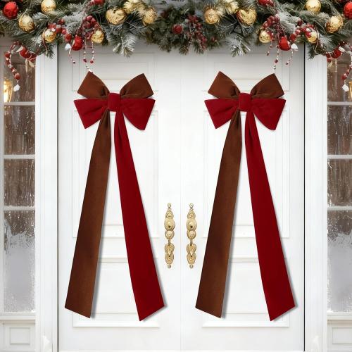2Pcs Large Christmas Velvet Burgundy Bows13'' x 45''Christmas Front Door Bows with Long Tail Ribbon Xmas Tree Topper Holiday Wreaths Decor Stair Garland for Mantel Fireplace Porch
