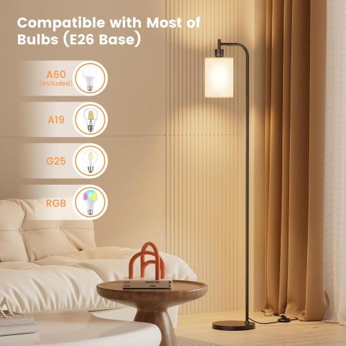Floor Lamp with Linen Shade, Dimmable Tall Standing Lamp with Remote Control & 3 Color Temperatures, Modern Floor Lamps for Living Room Bedroom Office Corner, 9W LED Bulb Included