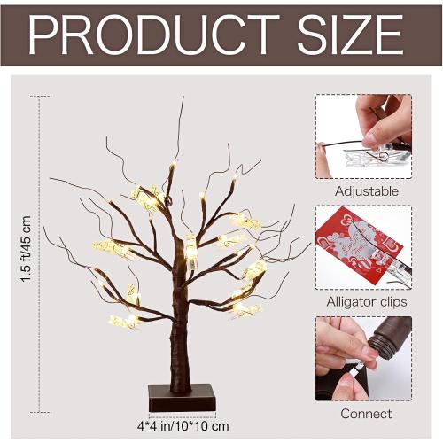 Mudder Money Gift Cards Tree Easter Lighted Birch Tree 24 LED Wedding Card Holder with 12 Clips for Spring Graduation Memorial Day Birthday Party Home Photo Memo(Classic Style,Brown, Warm White)