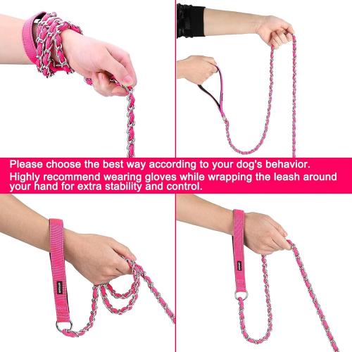 HOMIMP Chew Proof Dog Leash for Medium Large Dogs, Reflective 6 FT Heavy Duty Metal Chain Dog Leashes with Soft Padded Handle, Anti Bite Durable Rope Leashes for Pitbull, Non Chewable